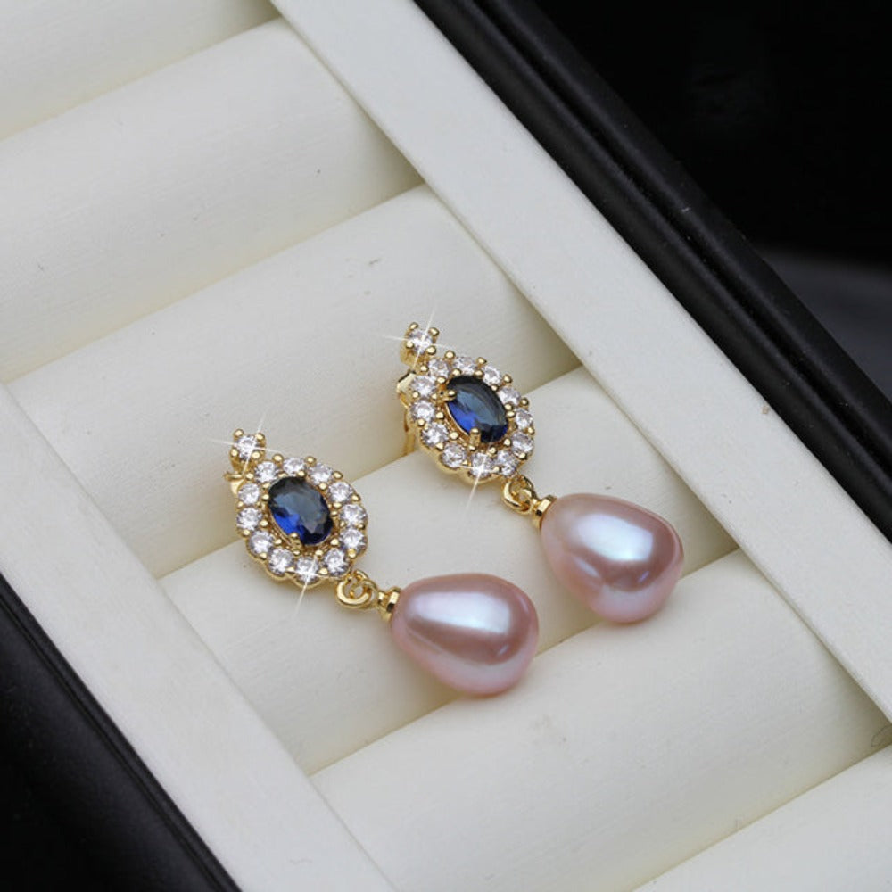 Genuine Freshwater Pearl Statement Drop Earrings in Gold-2